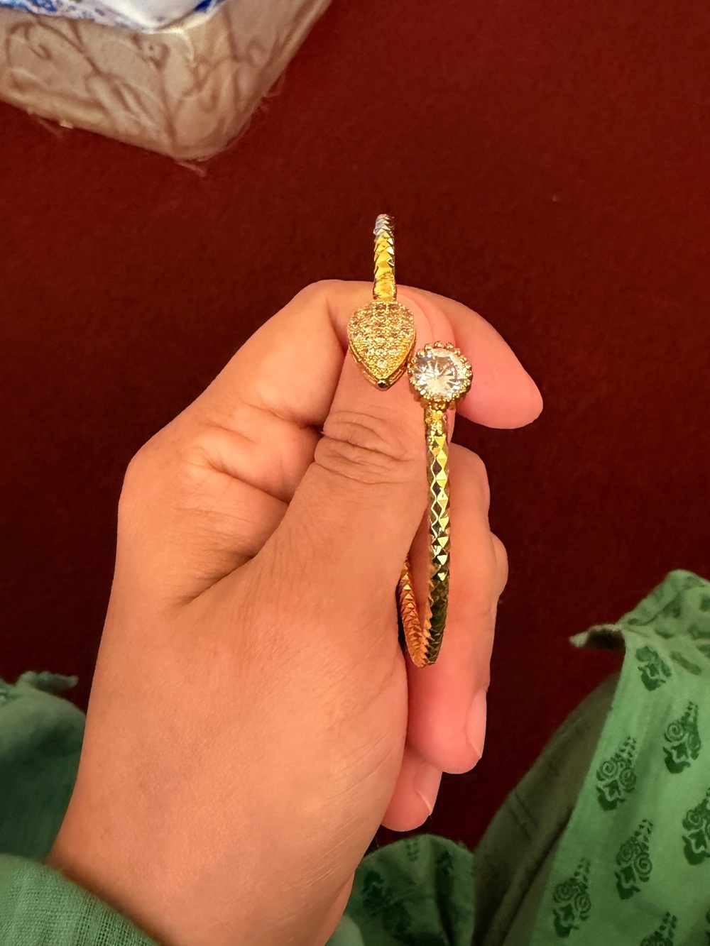 Gold plated Crystal Heart Open Cuff Bracelet - Women Jewelry